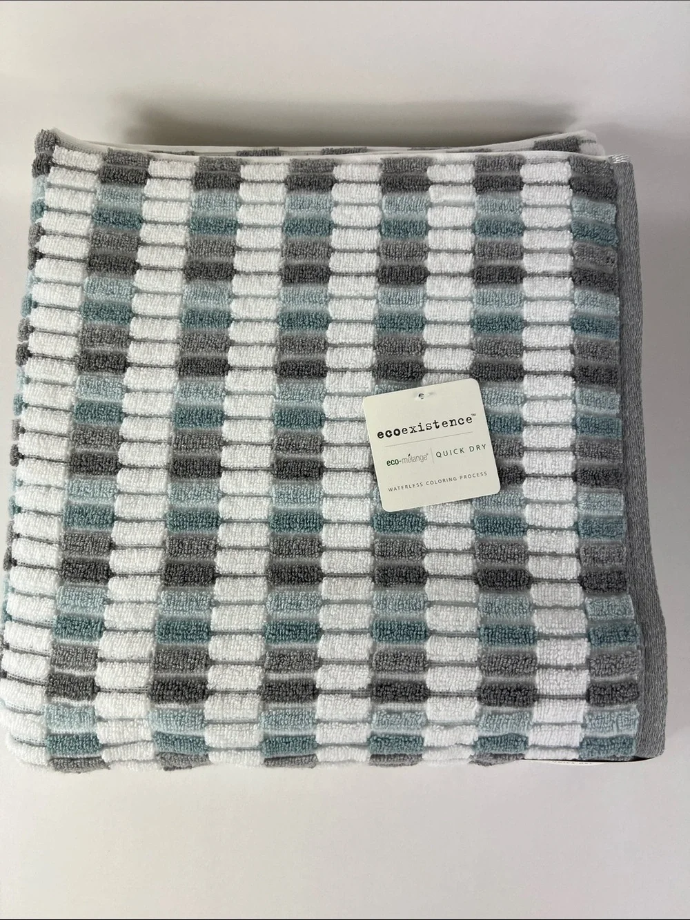 Ecoexistence Zero Twist Loops Bath Towel Set - Blue Gray White Stripe - 2 Pc NEW